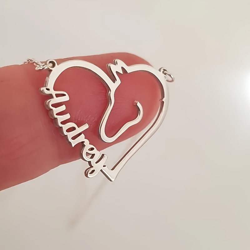 Personalized Horse And Heart Pendant Necklace, 18K Gold-Plated
